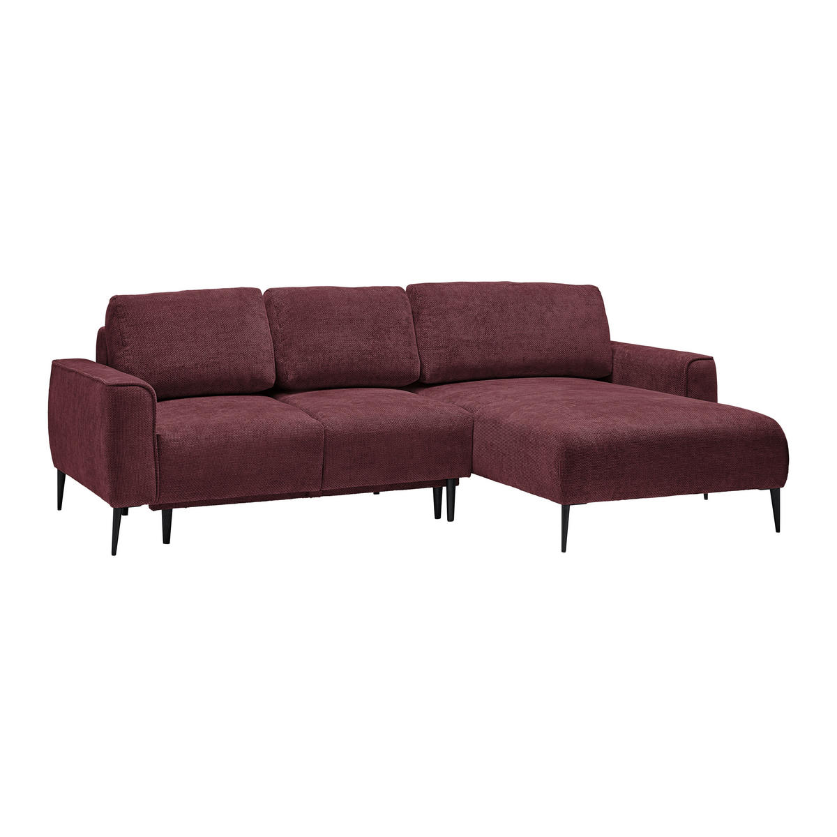 ECKSOFA in Webstoff Bordeaux  - Bordeaux/Schwarz, Modern, Textil/Metall (255/164cm) - MID.YOU