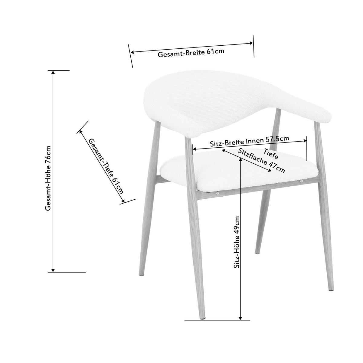 ARMLEHNSTUHL  Stoffauswahl Bouclé  Eichefarben, Creme  - Eichefarben/Creme, Design, Textil/Metall (58/78/60cm) - Lomoco