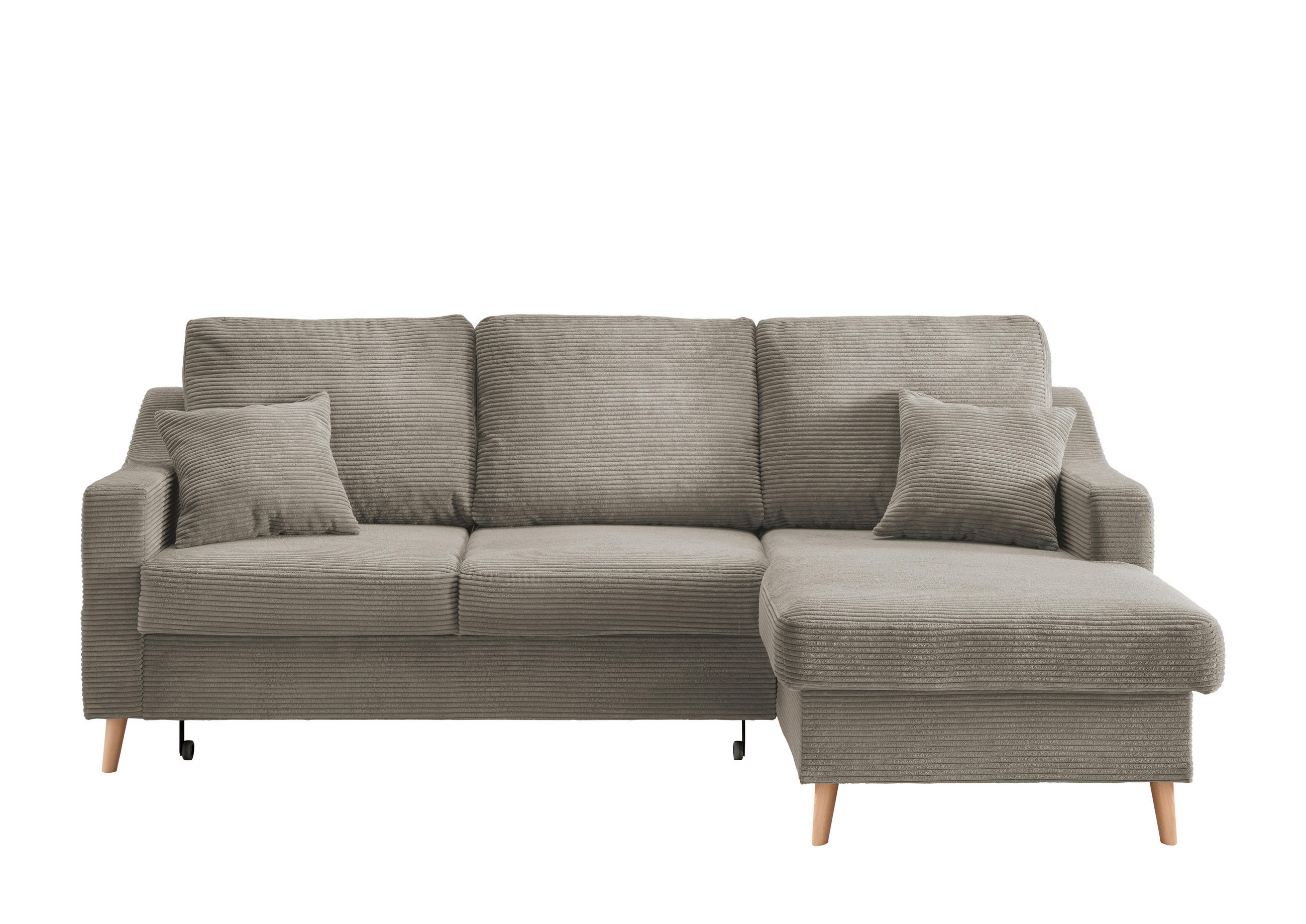 ECKSOFA Graubraun Cord Zierkissen, Rückenkissen, Bettkasten, Schlaffunktion, Rücken echt, Stauraum, Liegefläche im Originalstoff  - Graubraun/Naturfarben, Design, Holz/Textil (228/150cm) - P & B