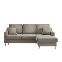 ECKSOFA Graubraun Cord Zierkissen, Rückenkissen, Bettkasten, Schlaffunktion, Rücken echt, Stauraum, Liegefläche im Originalstoff  - Graubraun/Naturfarben, Design, Holz/Textil (228/150cm) - P & B