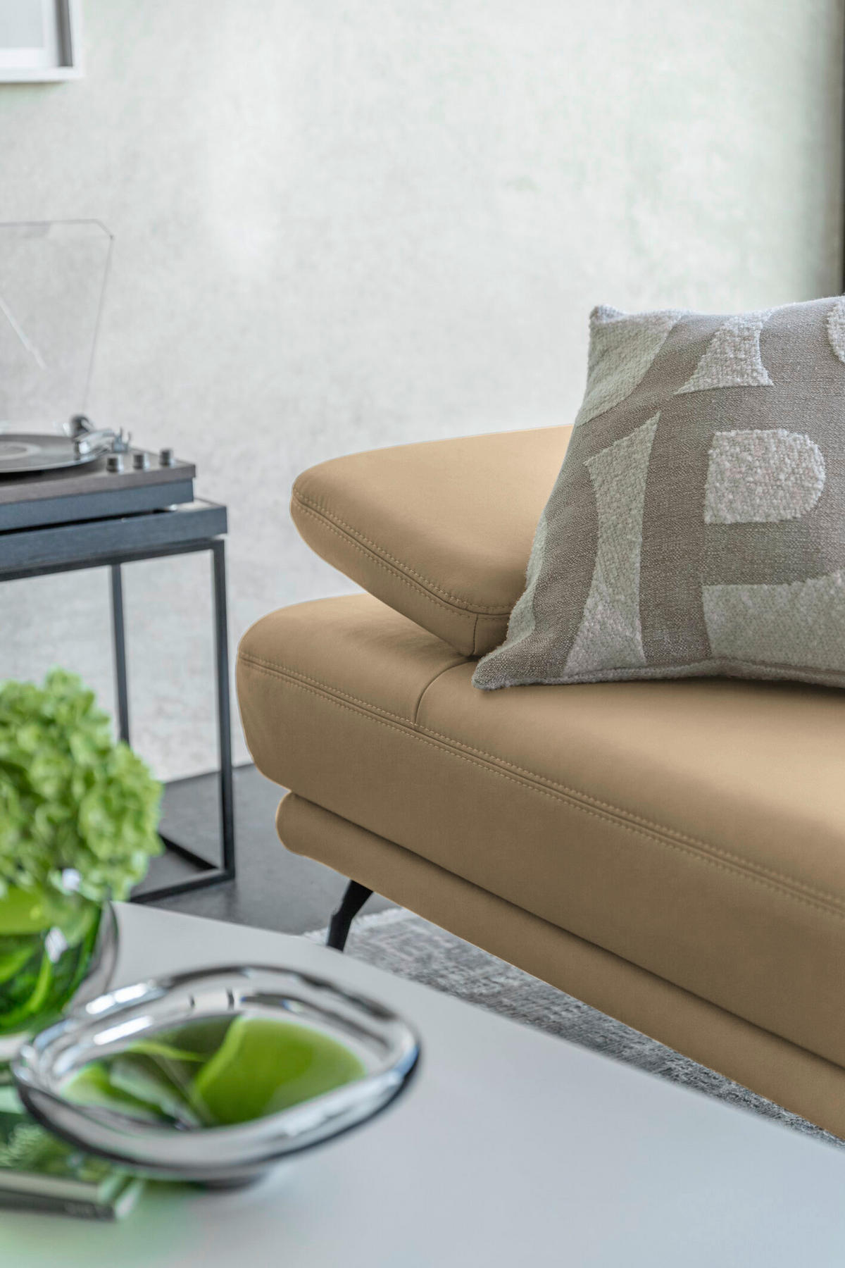 ECKSOFA Echtleder Sandfarben  - Sandfarben/Schwarz, Konventionell, Leder/Metall (180/301cm) - Joop!