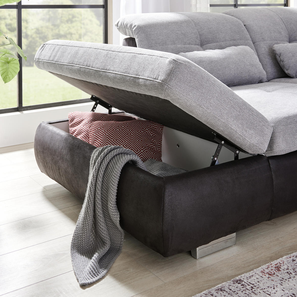 HÖRNSOFFA i chenille svart, aluminiumfärg  - kromfärg/aluminiumfärg, Design, metall/textil (260/312cm) - Beldomo Style