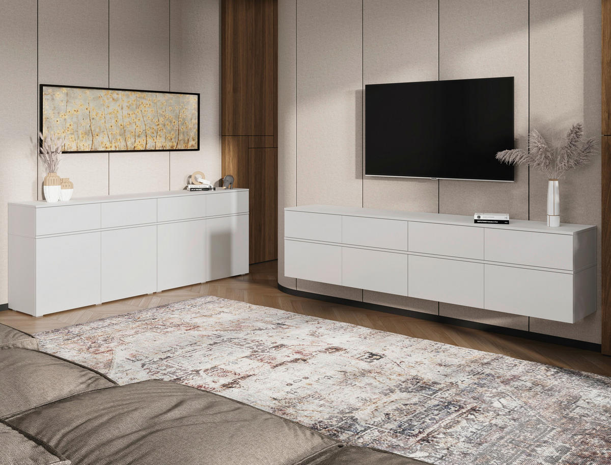 SIDEBOARD  220/80/40 cm 4 Schublade(n)  - Silberfarben/Weiß, Design, Holzwerkstoff/Kunststoff (220/80/40cm) - Xora