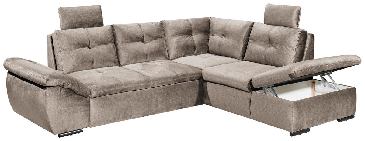 ECKSOFA in Mikrovelours Creme  - Creme/Schwarz, Konventionell, Kunststoff/Textil (265/217cm) - Carryhome