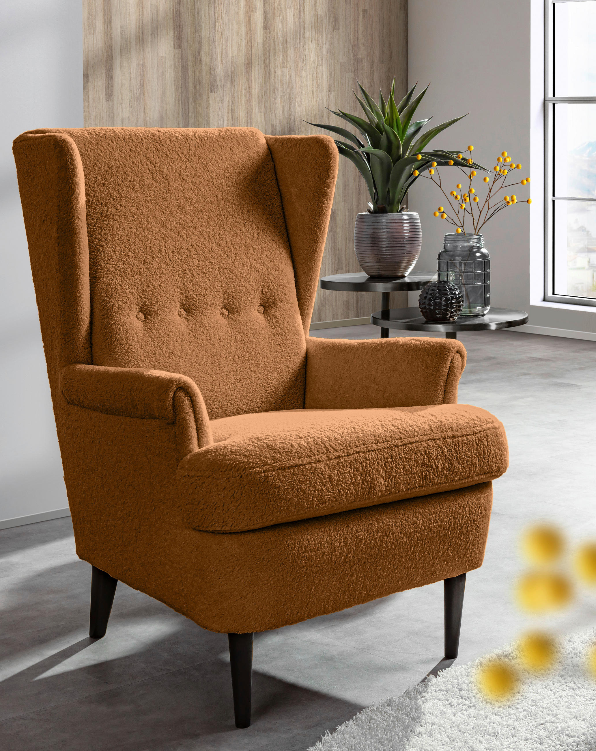OHRENSESSEL Flachgewebe Rostfarben  - Rostfarben/Dunkelbraun, Design, Holz/Textil (72/104/85cm) - Carryhome