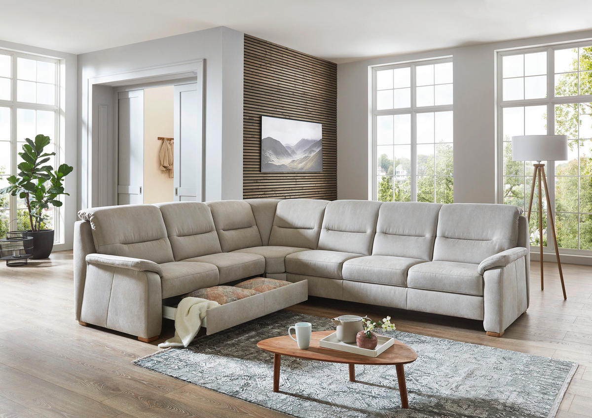 ECKSOFA Mikrofaser Hellgrau  - Eiche Bianco/Hellgrau, Konventionell, Holz/Textil (245/303cm) - Beldomo Comfort