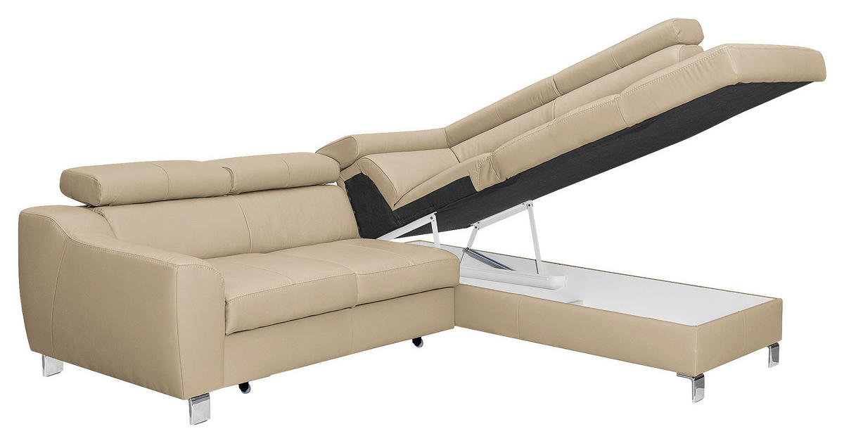 ECKSOFA Beige Echtleder Lederlook  - Chromfarben/Beige, Design, Leder/Textil (245/208cm) - Livetastic