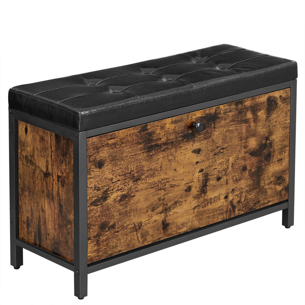 Thumbnail - Boxxx Garderobenbank Vasagle, Braun, Schwarz, Metall, Vintage, 1-Sitzer, Füllung: Komfortschaum, 80x51x30 cm, Garderobe,...
