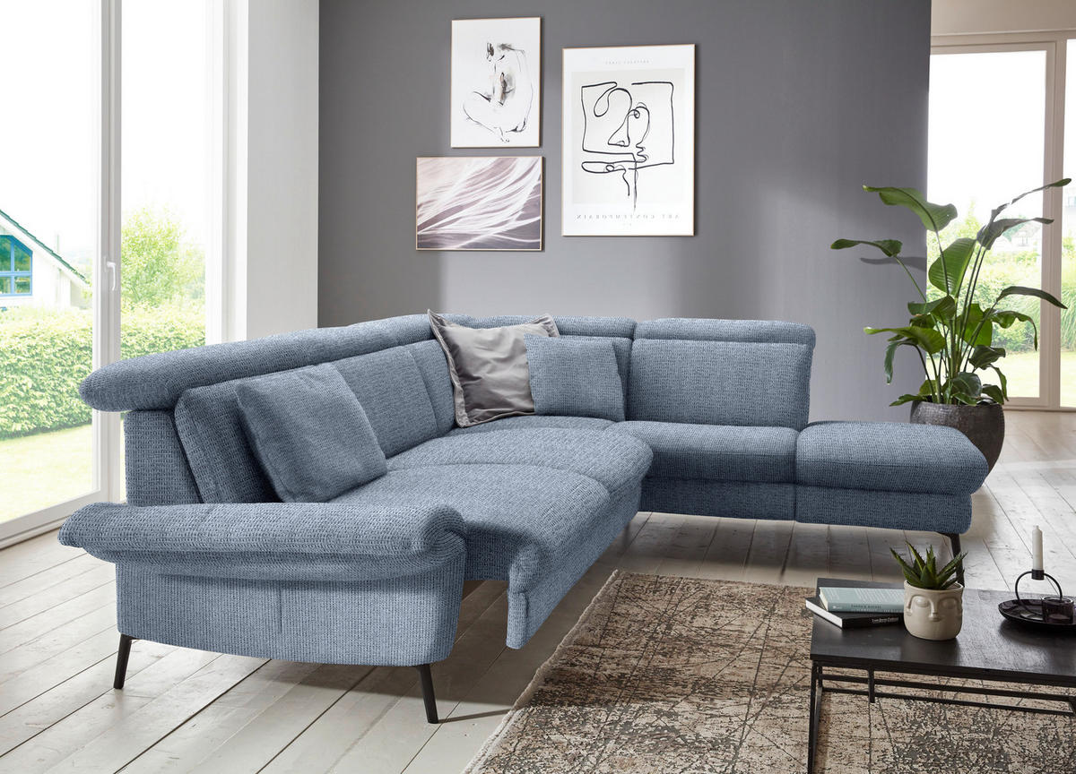 ECKSOFA in Struktur Hellblau  - Schwarz/Hellblau, Modern, Textil/Metall (275/235cm) - Cantus