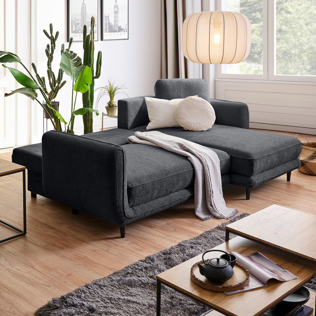 ECKSOFA in Struktur Grau  - Schwarz/Grau, Konventionell, Holz/Textil (247/170cm) - Carryhome