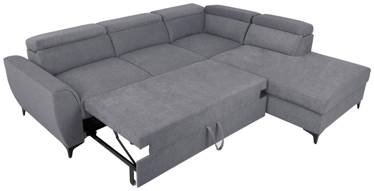 ECKSOFA in Velours Dunkelgrau  - Dunkelgrau/Schwarz, Konventionell, Textil/Metall (255/217cm) - MID.YOU