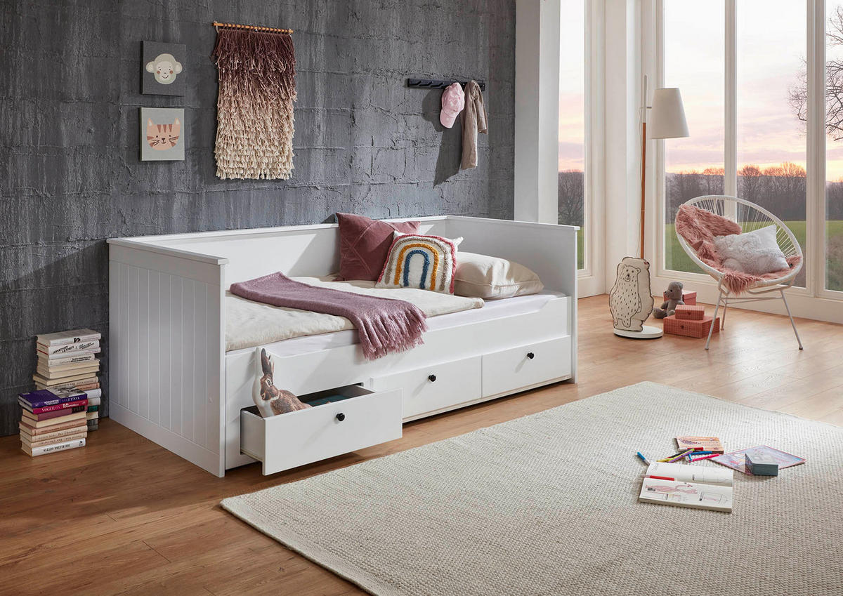 AUSZIEHBETT 90-180/200 cm  in Weiß  - Weiß, KONVENTIONELL, Holz/Holzwerkstoff (90-180/200cm) - Boxxx