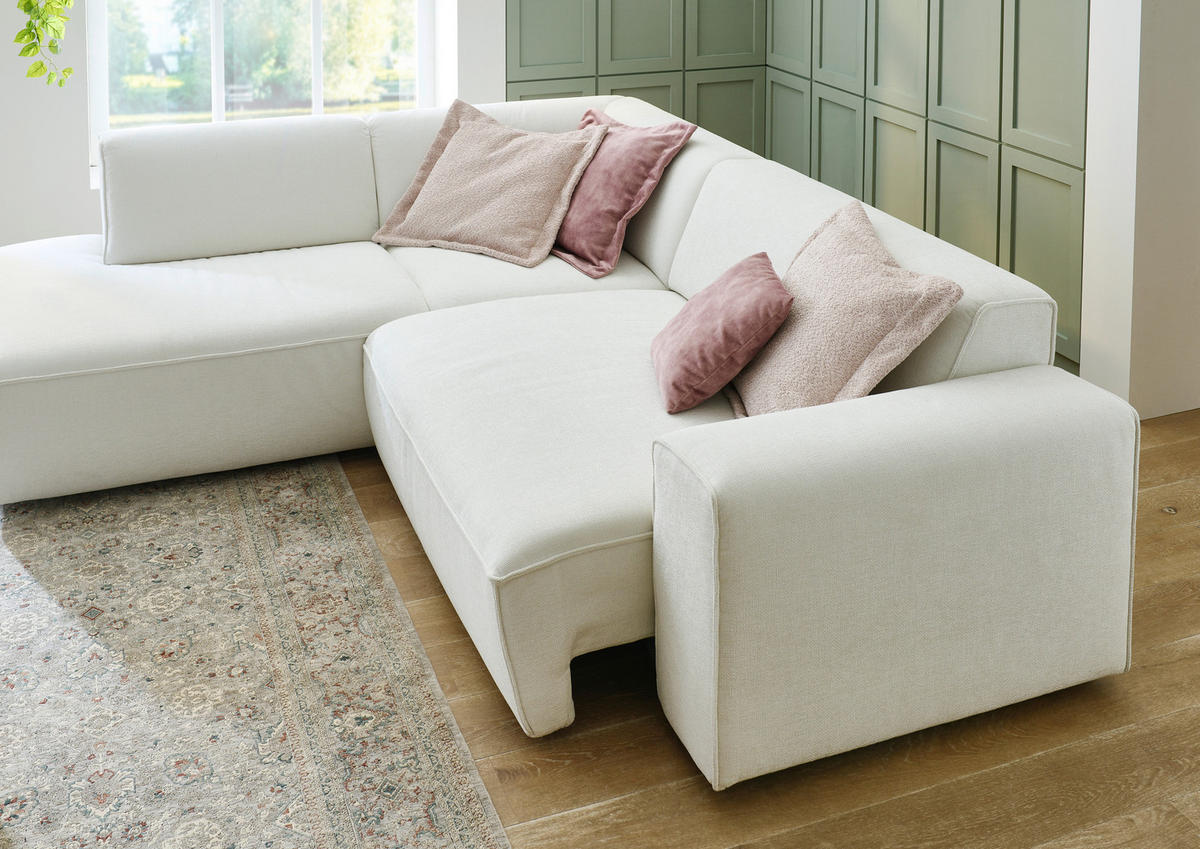 ECKSOFA in Flachgewebe Weiß  227/254 cm  - Schwarz/Weiß, KONVENTIONELL, Kunststoff/Textil (227/254cm) - Carryhome