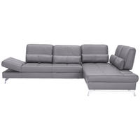 ECKSOFA in Echtleder Grau  - Alufarben/Grau, Design, Leder/Metall (299/250cm) - Joop!
