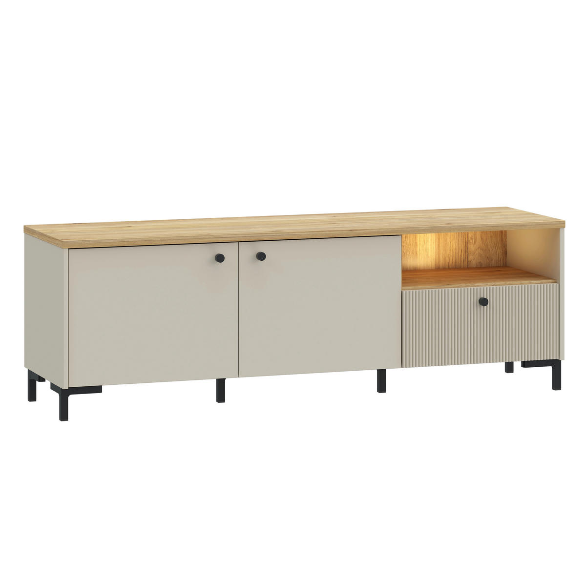 TV-ELEMENT barve hrasta, peščene barve  - črna/barve hrasta, Moderno, kovina/umetna masa (152,8/50,2/41,9cm) - Hom`in