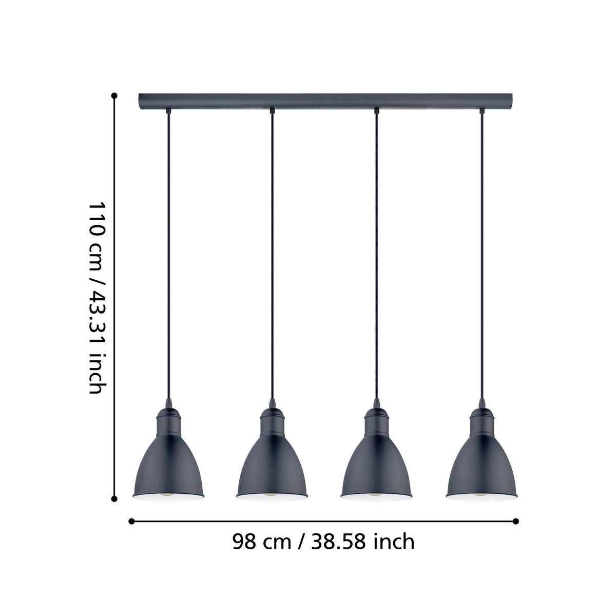 HÄNGELEUCHTE 97,5/15,5/110 cm  - Schwarz/Weiß, Basics, Metall (97,5/15,5/110cm) - Eglo