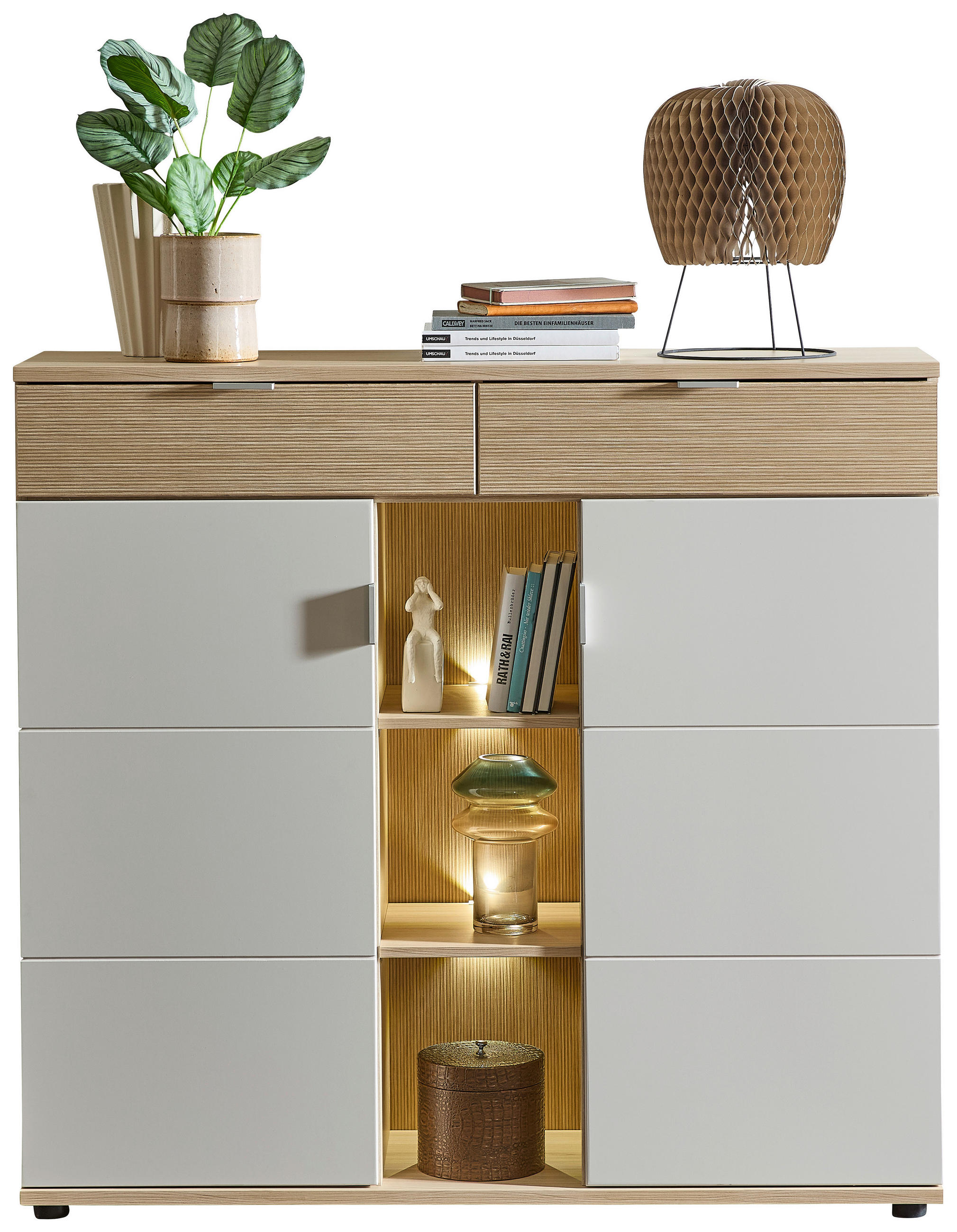 HIGHBOARD Eichefarben, Kaschmir  128/119/38 cm  - Kaschmir/Eichefarben, Konventionell, Holzwerkstoff/Metall (128/119/38cm) - Stylife