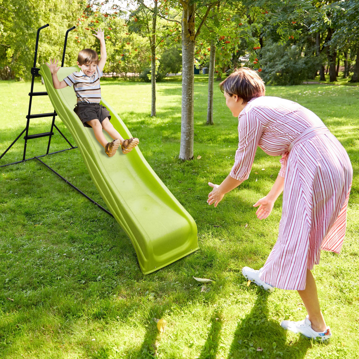 KINDERRUTSCHE, FREISTEHEND  - Anthrazit/Grün, KONVENTIONELL, Kunststoff/Metall (183/144/283cm) - Ambia Garden