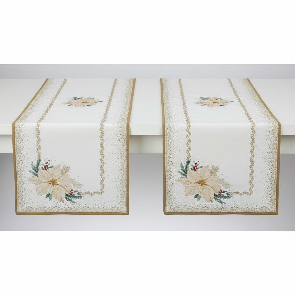 TISCHLÄUFER WHITE ELEGANCE 140/45 cm  - Champagner/Salbeigrün, Basics, Textil (140/45cm) - POZZI AND EASY LIFE