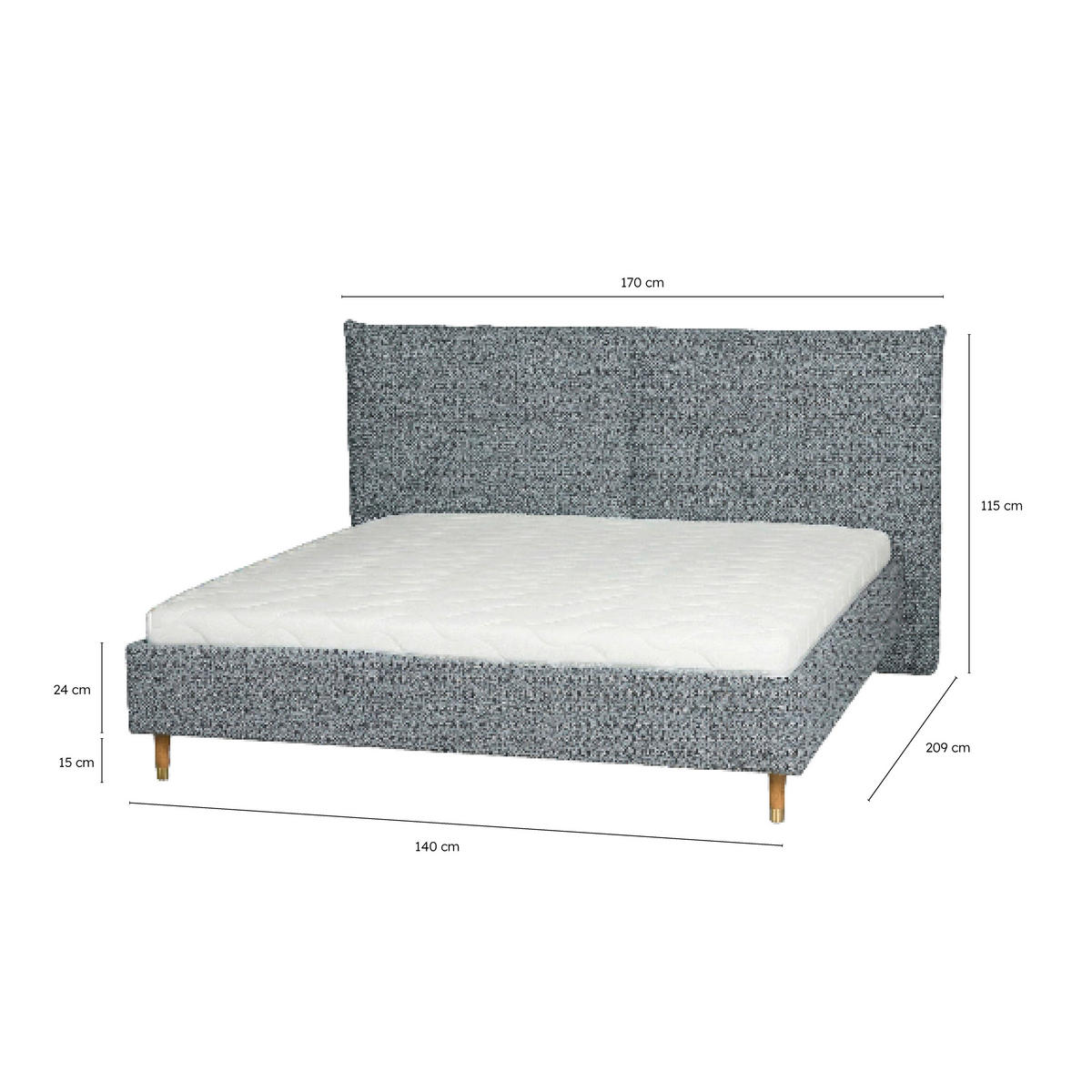POLSTERBETT 140/200 cm,  in Grau,  - Eichefarben/Grau, MODERN, Holz/Textil (140/200cm) - Livetastic