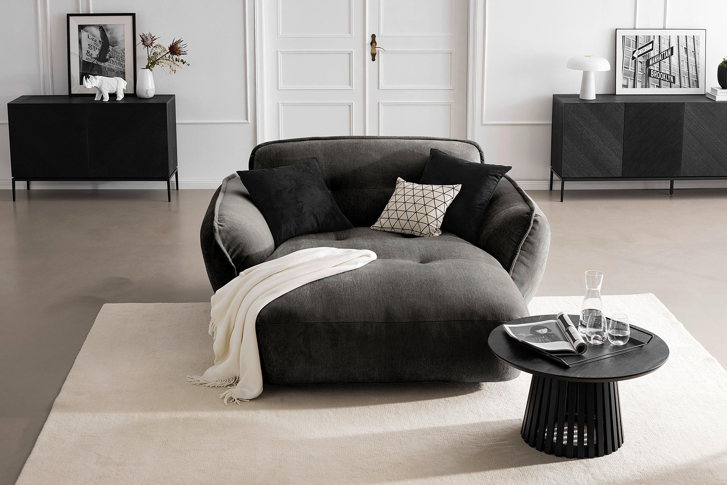 XXL-SESSEL in Chenille Anthrazit - Anthrazit/Schwarz, Modern, Kunststoff/Textil (182/87/184cm) - Trendmanufaktur