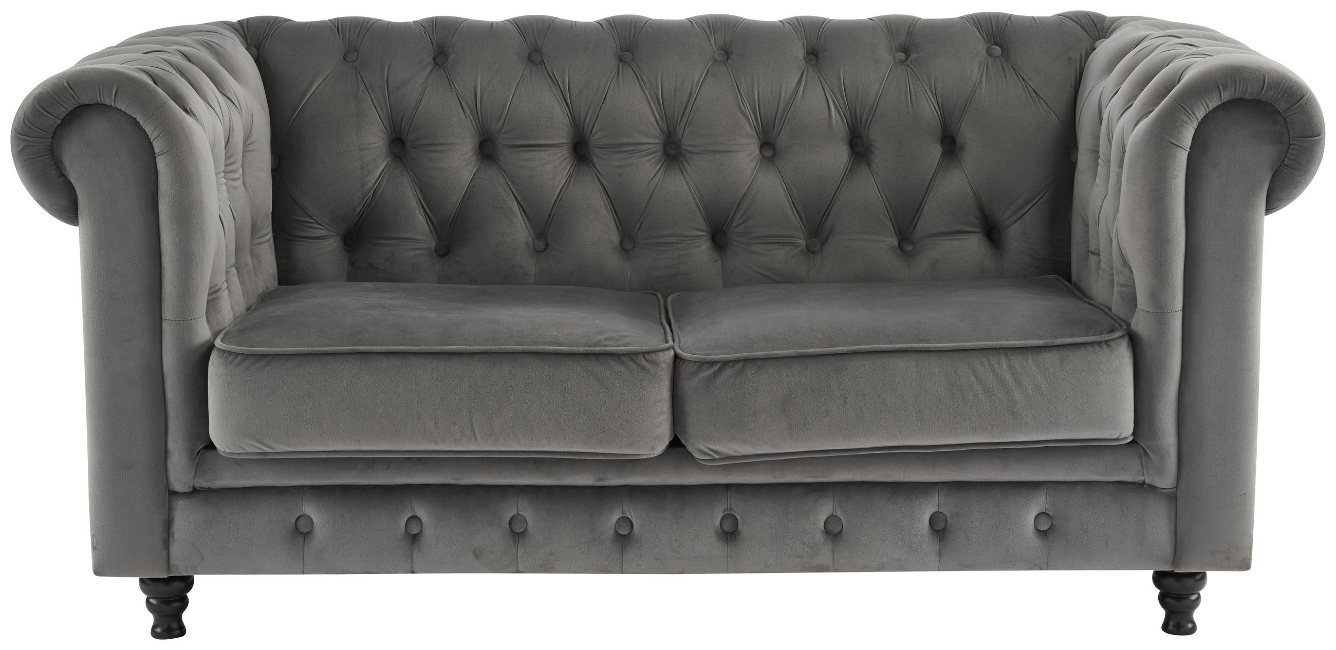 CHESTERFIELD-SOFA Samt Grau, Schwarz  - Schwarz/Grau, Trend, Holz/Textil (165/73/87cm) - Xora