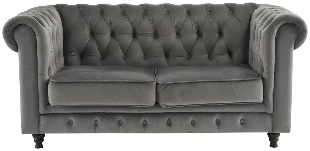 ZOFA CHESTERFIELD,  siva, črna les, tekstil  - siva/črna, Trend, tekstil/les (165/73/87cm) - Xora