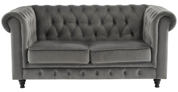 CHESTERFIELD-SOFA Samt Grau, Schwarz  - Schwarz/Grau, Trend, Holz/Textil (165/73/87cm) - Xora