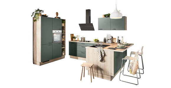 ECKKÜCHE XO 15  in Grün, Tannenholzfarben  - Tannenholzfarben/Schwarz, Design, Holzwerkstoff/Metall (150/280/121,6cm) - Xora