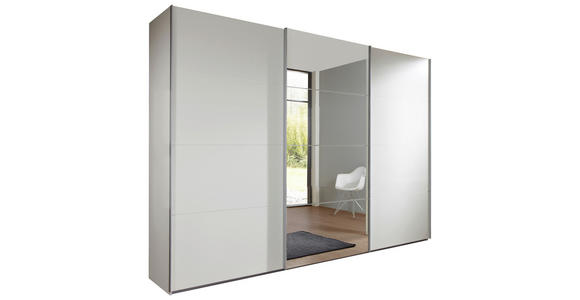 SCHWEBETÜRENSCHRANK  in Weiß  - Alufarben/Weiß, Design, Glas/Holzwerkstoff (270/210/65cm) - Carryhome
