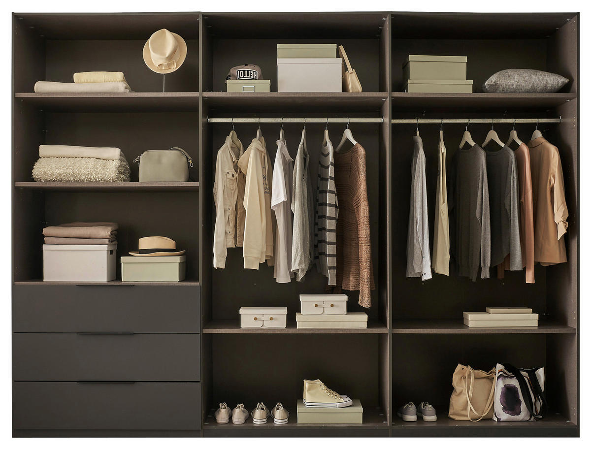 DREHTÜRENSCHRANK 300/225,5/60 cm 6-türig Graphitfarben, Hellgrau  - Hellgrau/Schwarz, MODERN, Holzwerkstoff/Kunststoff (300/225,5/60cm) - MID.YOU