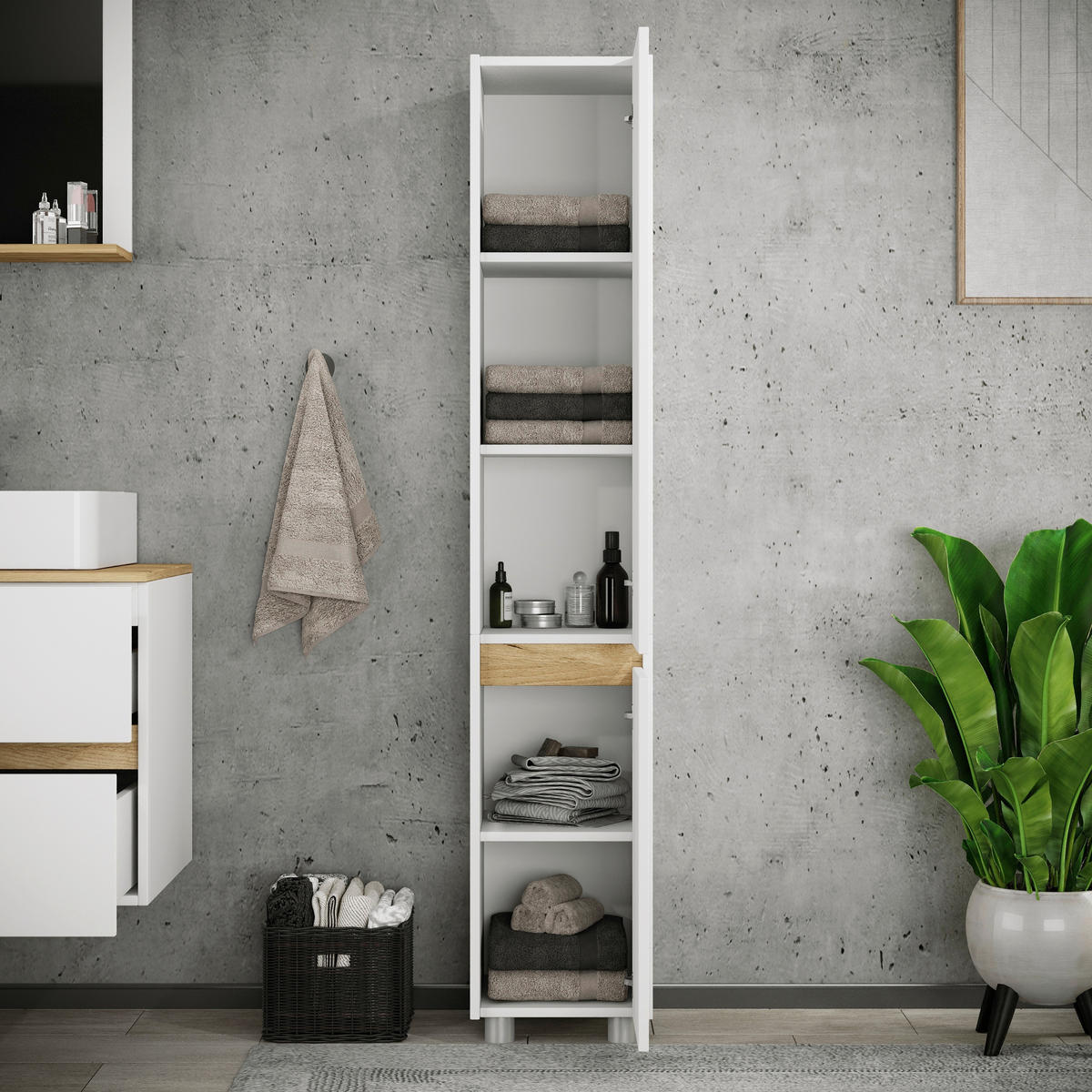 HOCHSCHRANK 30/165/33 cm  - Honigeiche/Silberfarben, Trend, Holzwerkstoff/Kunststoff (30/165/33cm) - MID.YOU