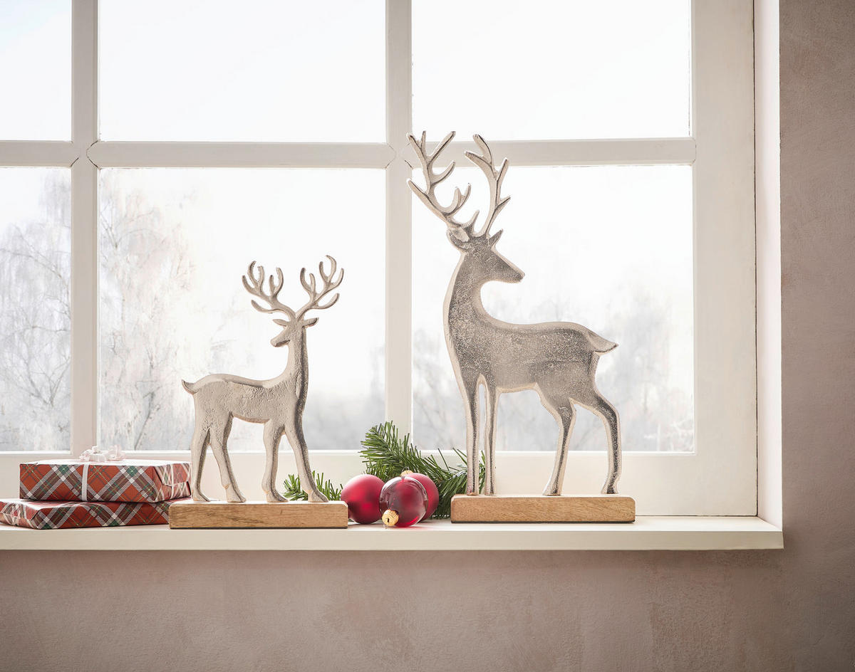 DEKORENTIER  - Silberfarben/Braun, LIFESTYLE, Holz/Metall (24/39,5/6,5cm) - X-Mas