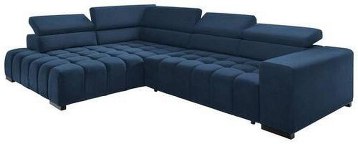 ECKSCHLAFSOFA in Velours Blau  - Blau/Schwarz, Design, Holz/Textil (201/307cm) - Livetastic