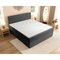 BOXSPRINGBETT 180/200 cm,  in Dunkelgrau, gepolstertes Kopfteil, Bettkasten, Topper, Matratzen, H3 + H4 = fest + sehr fest  - Dunkelgrau/Schwarz, KONVENTIONELL, Kunststoff/Textil (180/200cm) - Chameo
