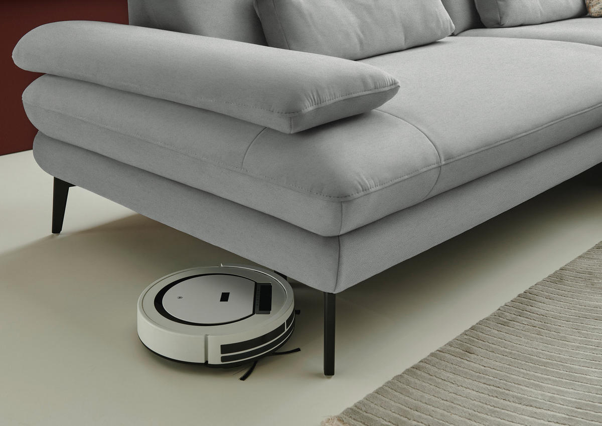 ECKSOFA Chenille, Flachgewebe Grau  - Schwarz/Grau, Design, Textil/Metall (284/180cm) - Dieter Knoll