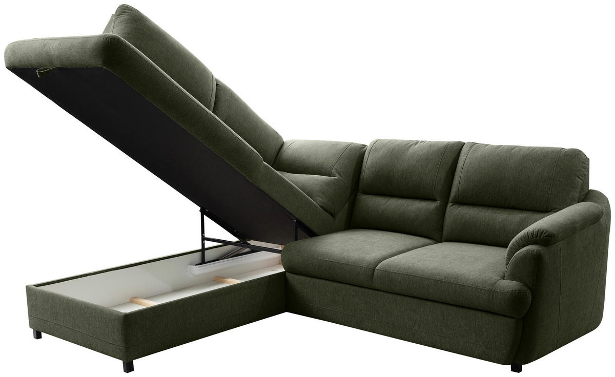 ECKSOFA Grün  - Greige/Schwarz, Basics, Holz/Textil (200/240cm) - MID.YOU