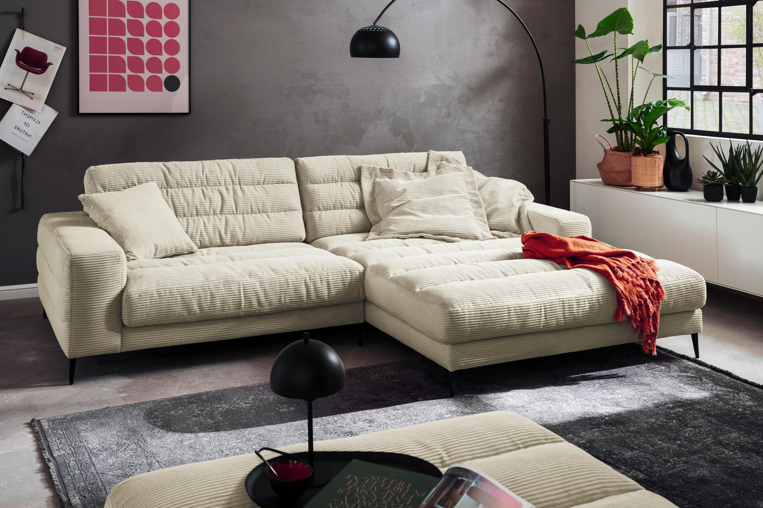 ECKSOFA Naturfarben Cord  - Schwarz/Naturfarben, Design, Textil/Metall (296/207cm) - Dieter Knoll