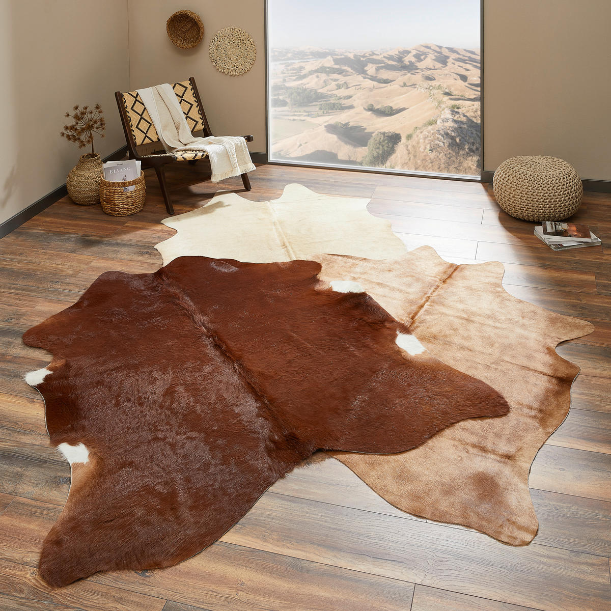 RINDERFELL Brasil  - Beige/Schwarz, Trend, Leder/Fell (2-3qm) - Linea Natura