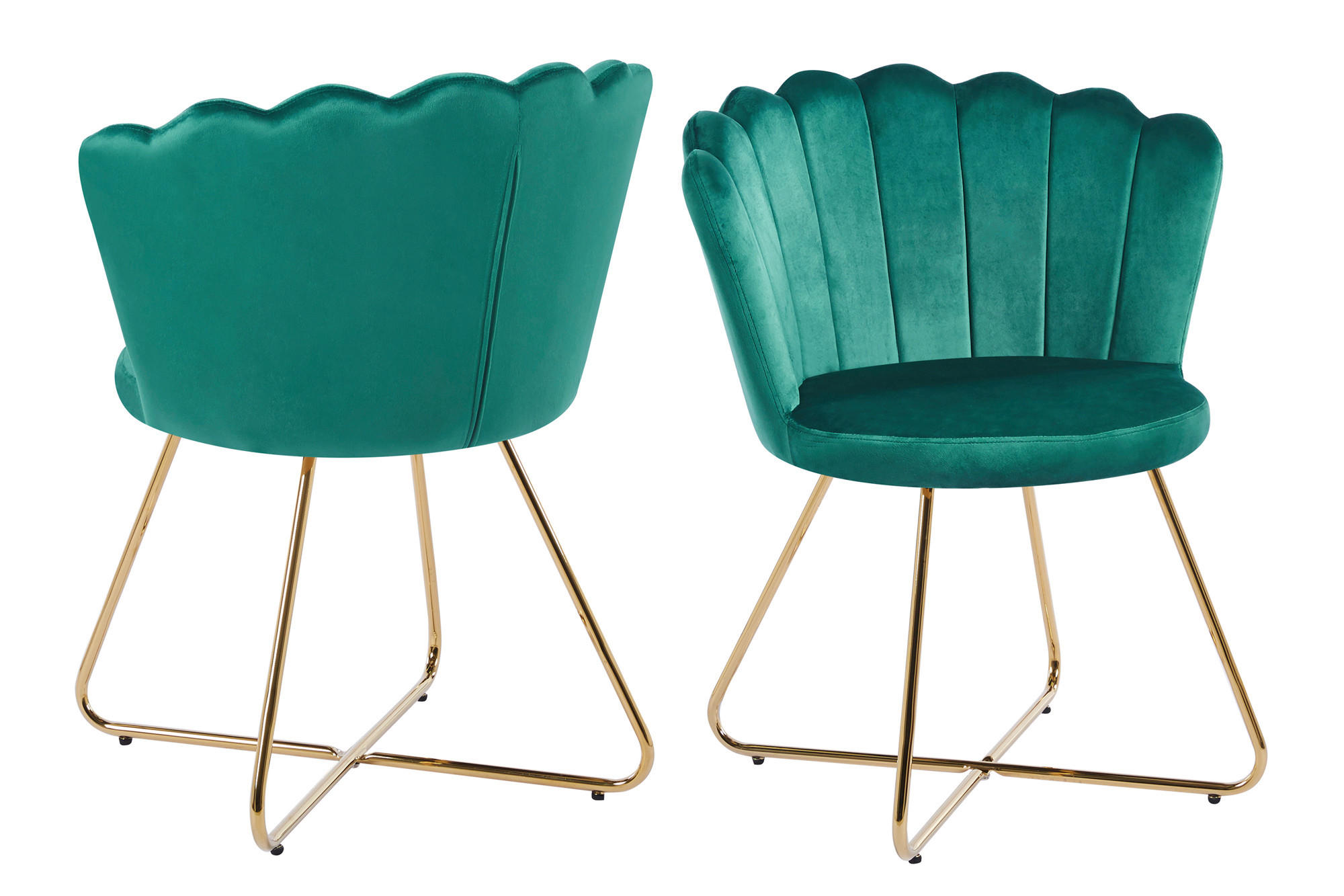 STUHL-SET 2 Stück  in Samt Textil  - Goldfarben/Grün, MODERN, Textil/Metall (69,5/85/66cm) - Livetastic