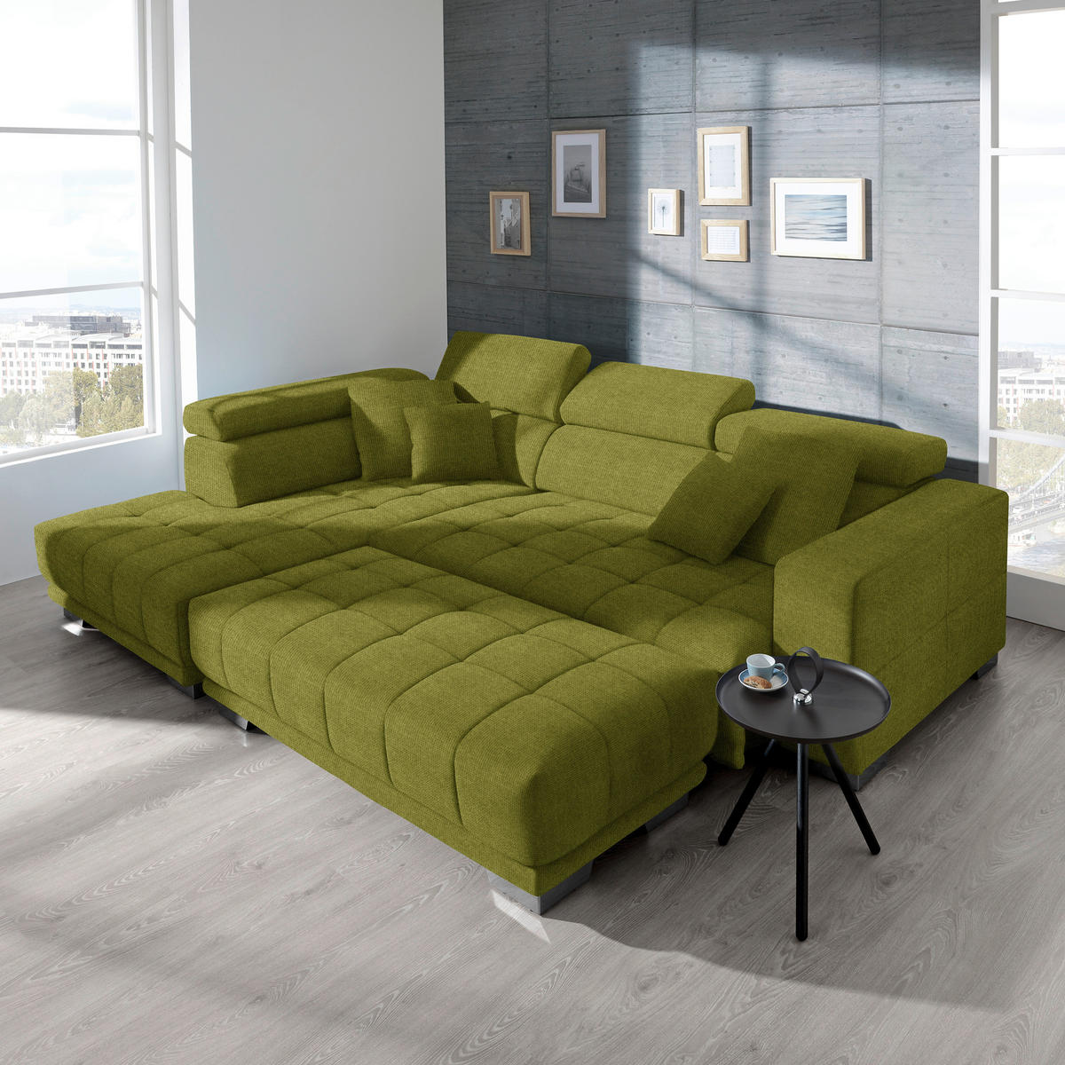 ECKSOFA  in Mikrofaser Hellgrün  207/301 cm  - Chromfarben/Hellgrün, Design, Textil/Metall (207/301cm) - Xora