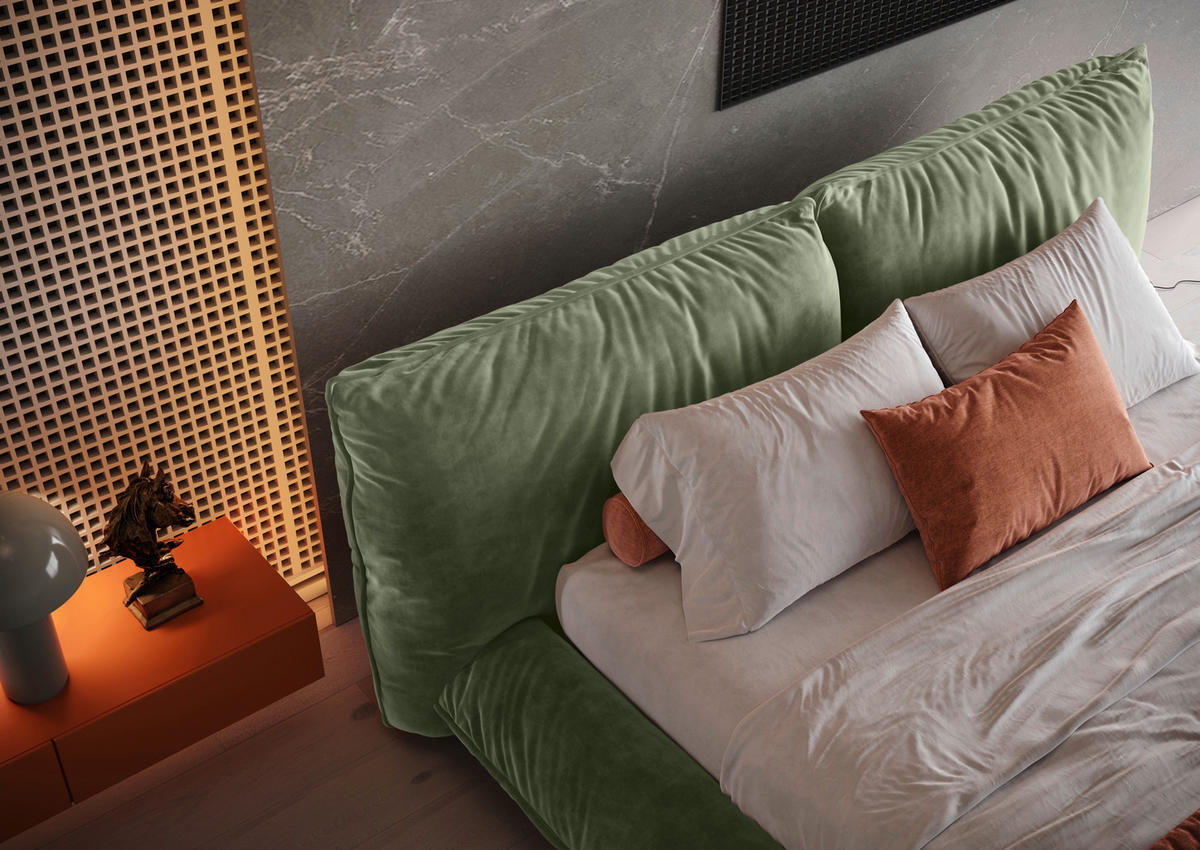 POLSTERBETT 200/200 cm,  in Graugrün,  - Schwarz/Graugrün, Design, Textil/Metall (200/200cm) - Belluti