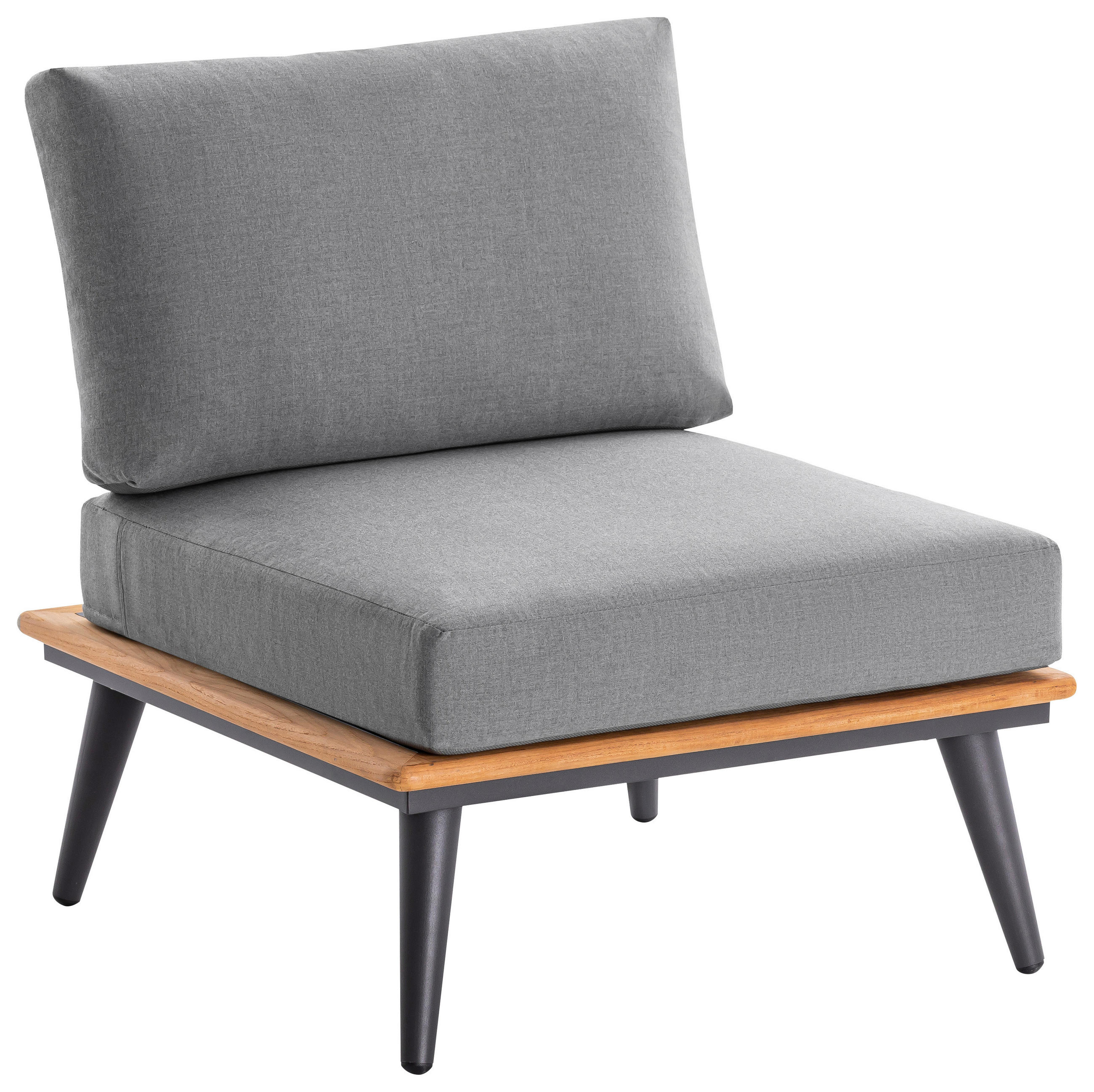LOUNGESESSEL Anthrazit, Teakfarben Teakholz massiv Aluminium  - Anthrazit/Grau, Basics, Holz/Textil (76/80/81cm)