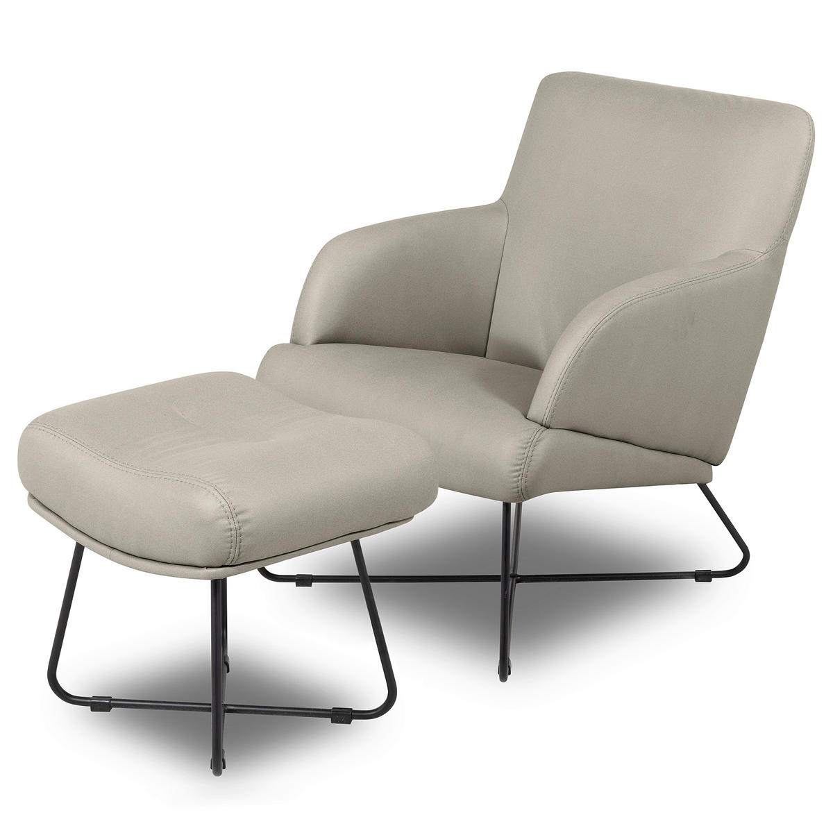 SESSELSET Lederlook Grau  - Beige/Grau, Design, Textil/Metall (67/87/74cm) - Livetastic