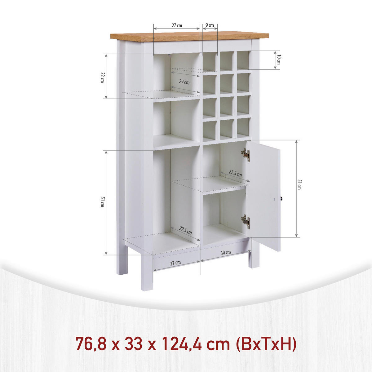 WEINSCHRANK  - Schwarz/Weiß, MODERN, Holzwerkstoff/Kunststoff (76,8/124,4/33cm) - home24