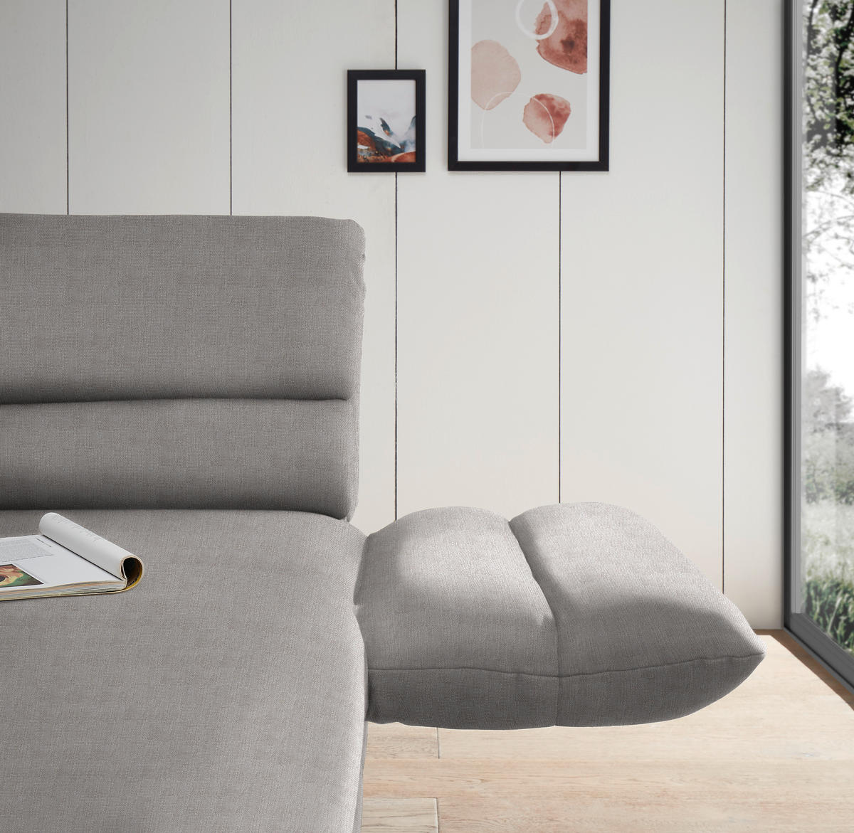 ECKSOFA in Flachgewebe Sandfarben  - Sandfarben/Schwarz, Design, Textil/Metall (279-327/176-217cm) - Dieter Knoll