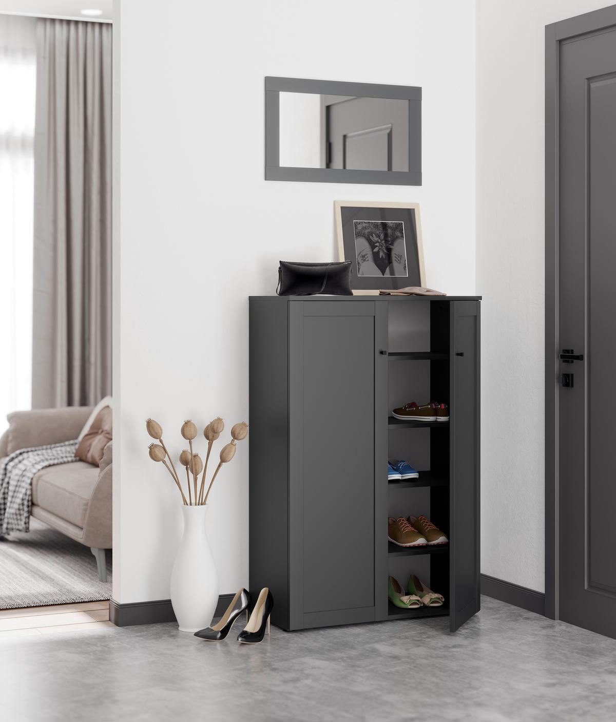 SCHUHSCHRANK  in 81/122/38 cm  - Anthrazit/Schwarz, MODERN, Holzwerkstoff/Kunststoff (81/122/38cm) - Boxxx