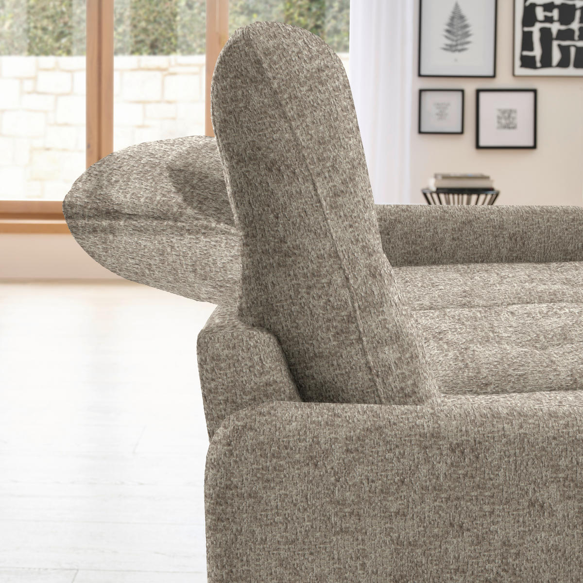ECKSOFA Greige Chenille  - Greige/Schwarz, KONVENTIONELL, Textil/Metall (254/190cm) - Livetastic