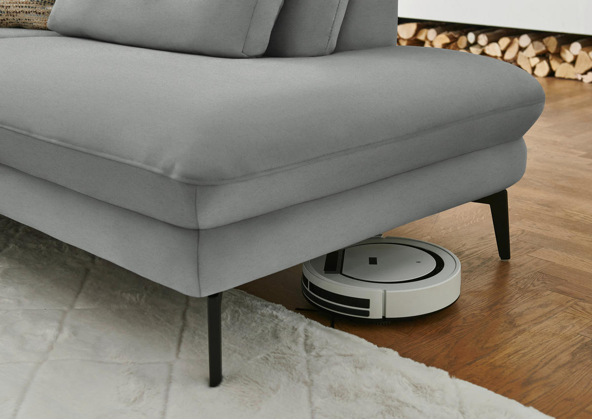 WOHNLANDSCHAFT Chenille, Flachgewebe Grau  - Schwarz/Grau, Design, Textil/Metall (180/344/208cm) - Dieter Knoll