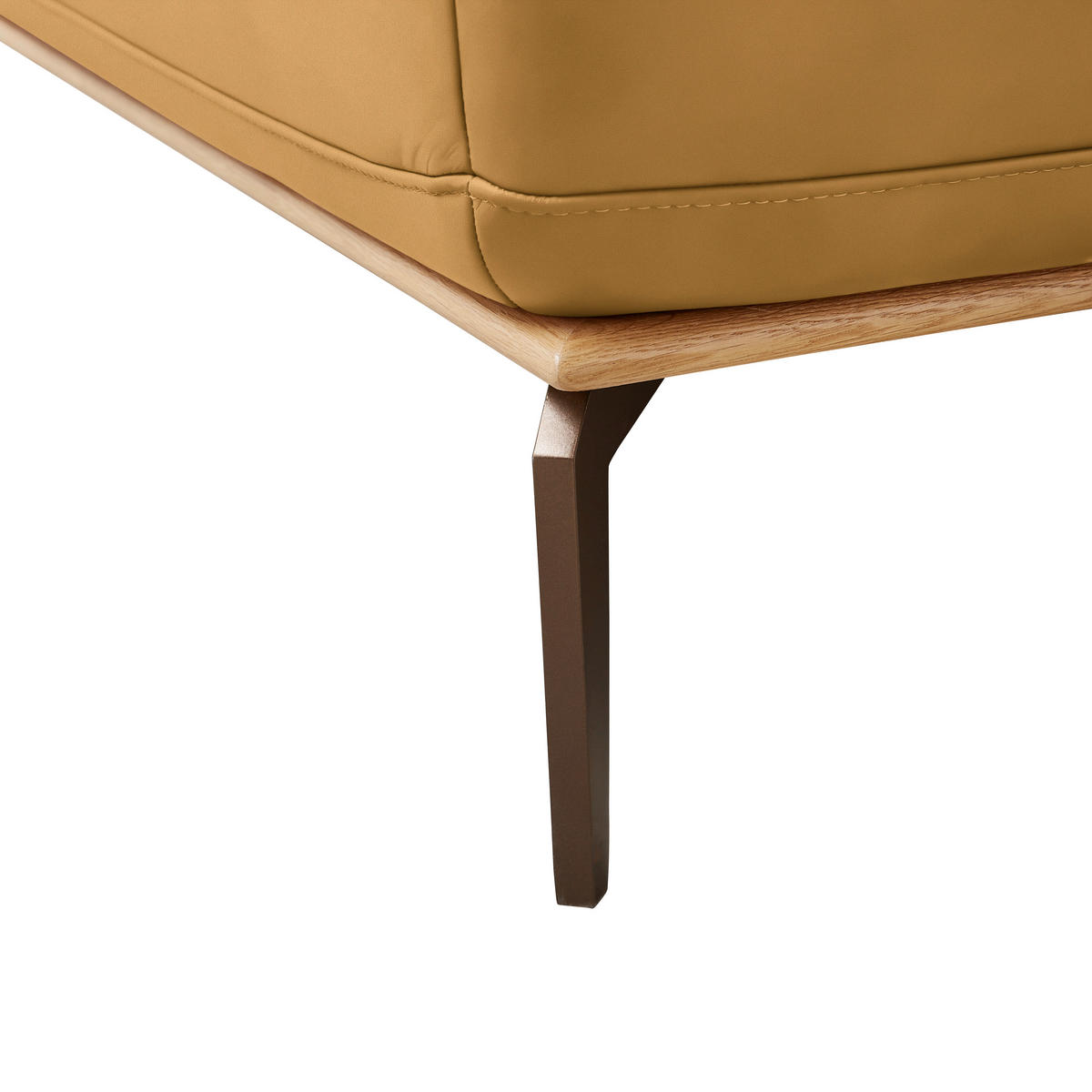 ECKSOFA in Echtleder Currygelb  - Currygelb/Bronzefarben, Design, Leder/Holz (314/176cm) - Valnatura